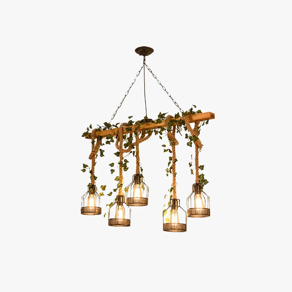 Green Alessio Caged Vintage Farmhouse Wood Beam Pendant Light 3 5 Heads High-Quality