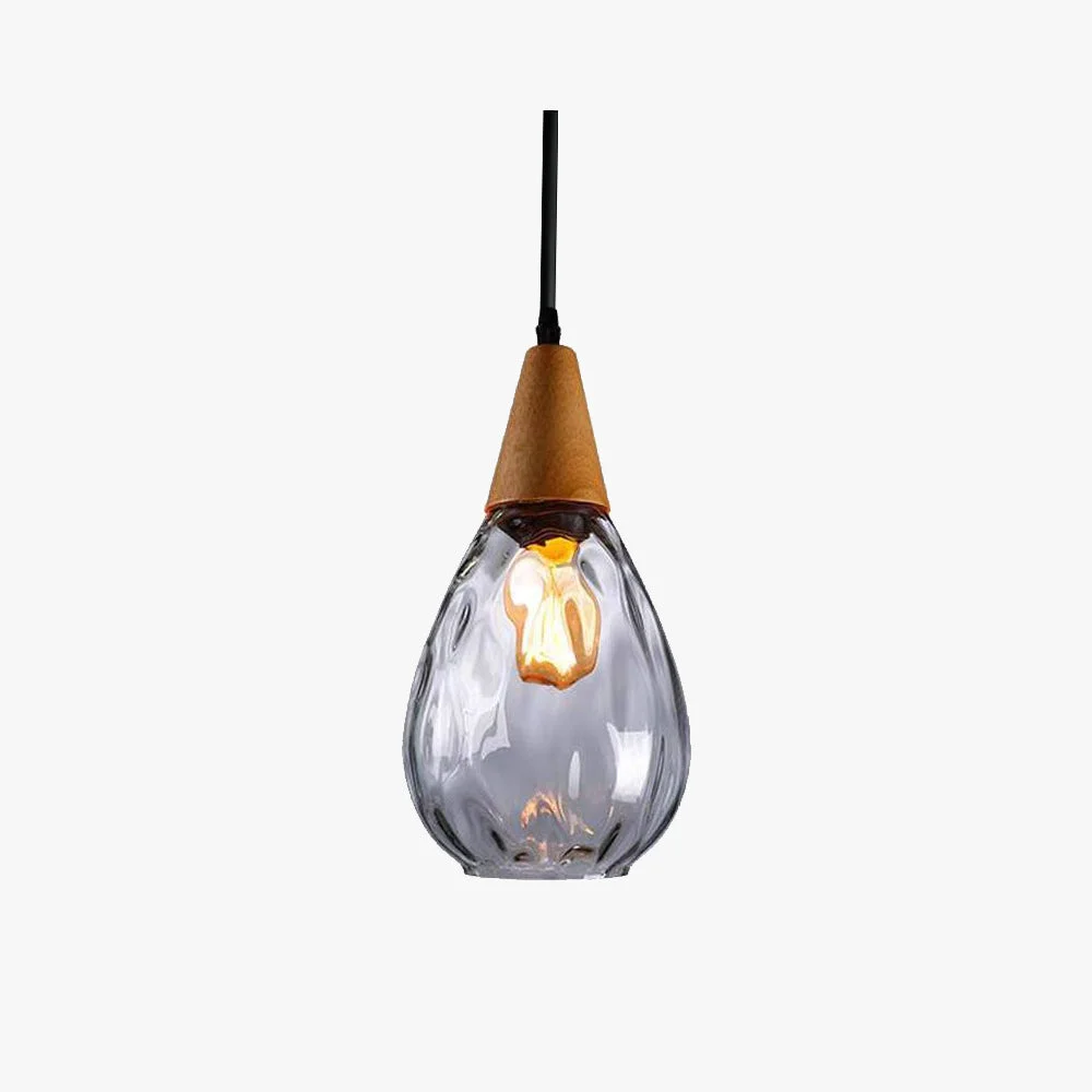 Detailed Avi Vintage Teardrop Pendant Light Glass Wood Pure