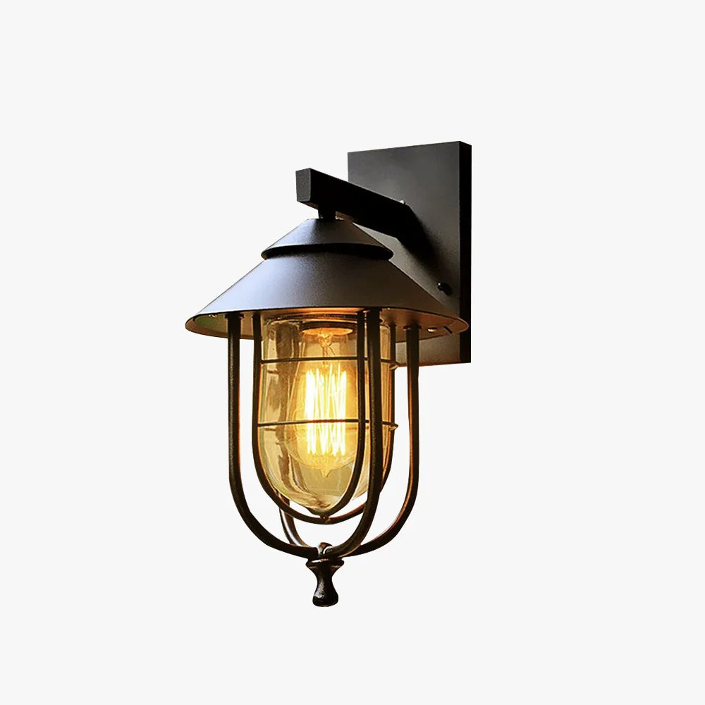 Contemporary Alessio Vintage Lantern Shaped Metal Outdoor Wall Lamp Black Easy-to-Use