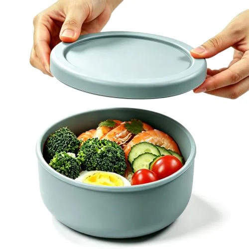 Elegant 24 fl oz Adult Silicone Reusable Lunch Bento Bowl with Lid Casual