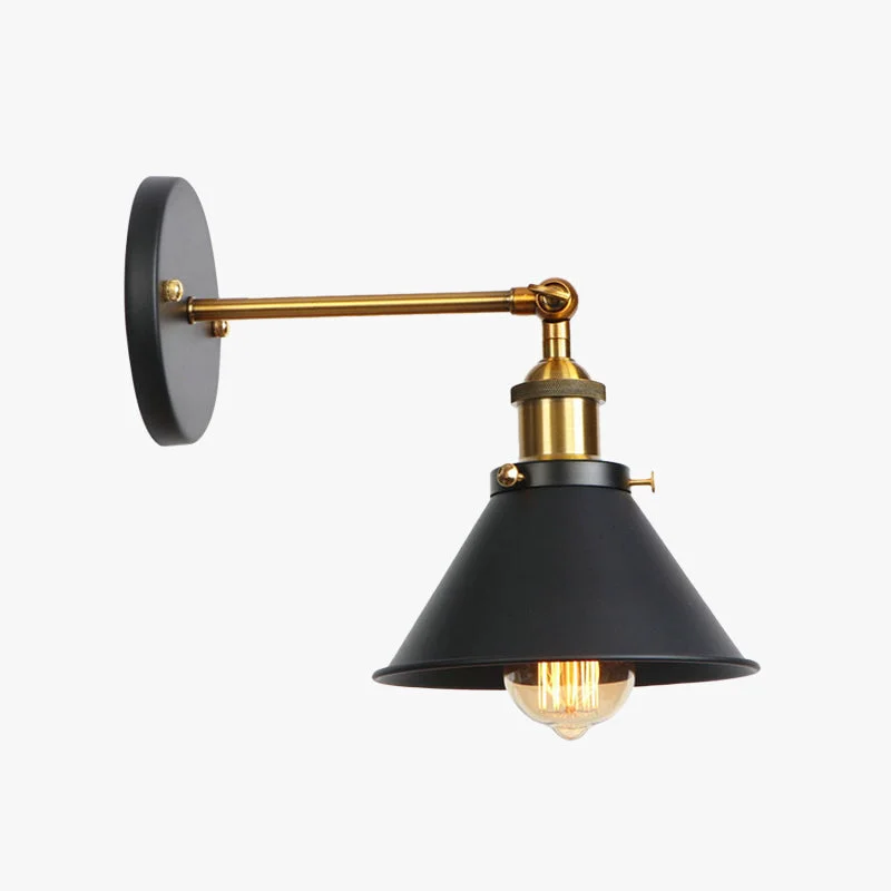 Fine Crafted Brady Industrial Vintage Cone Metal Hanging Wall Lamp Black Gold Silver World-Class