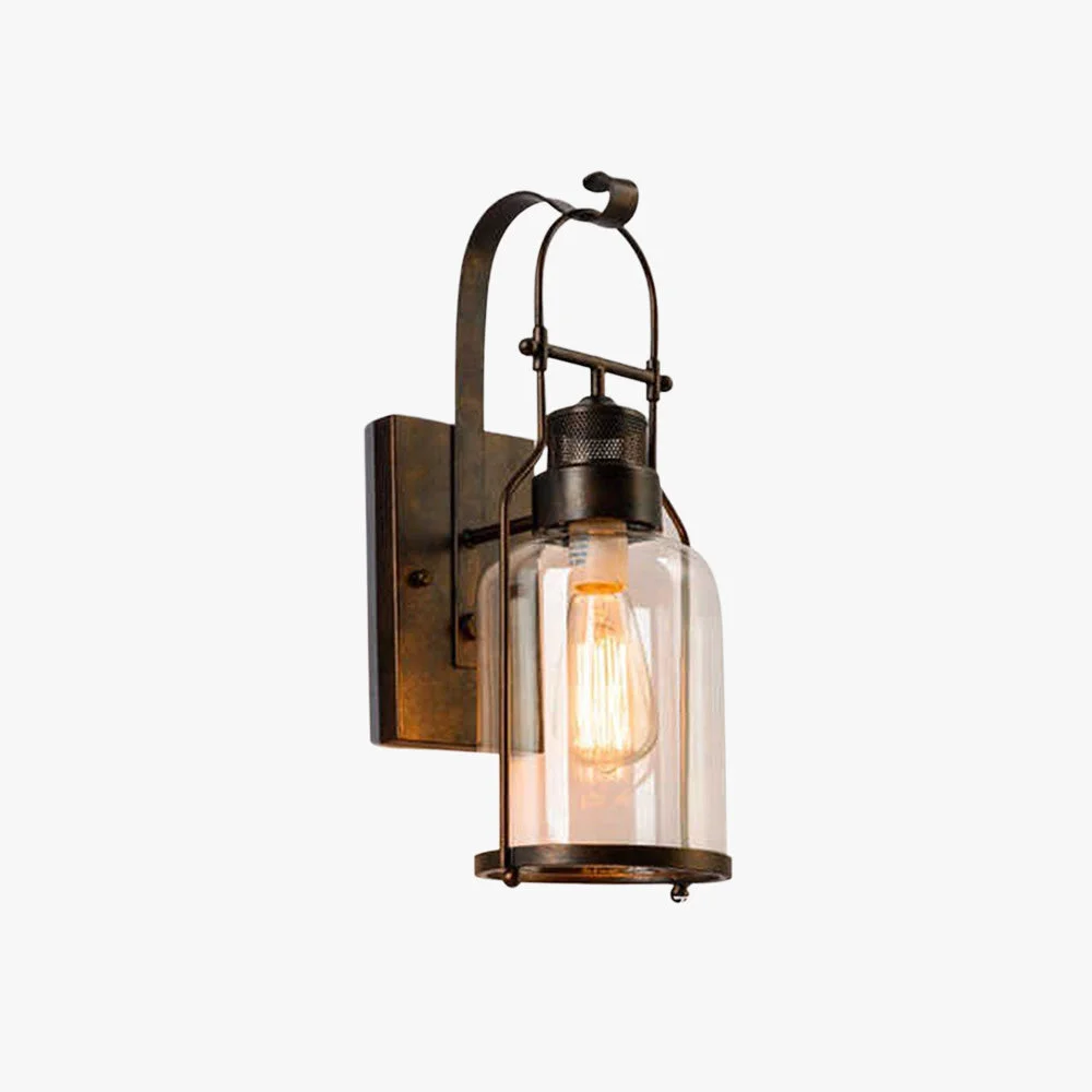 Refined Alessio Vintage Lantern Glass Metal Wall Lamp Black Rusty Selected