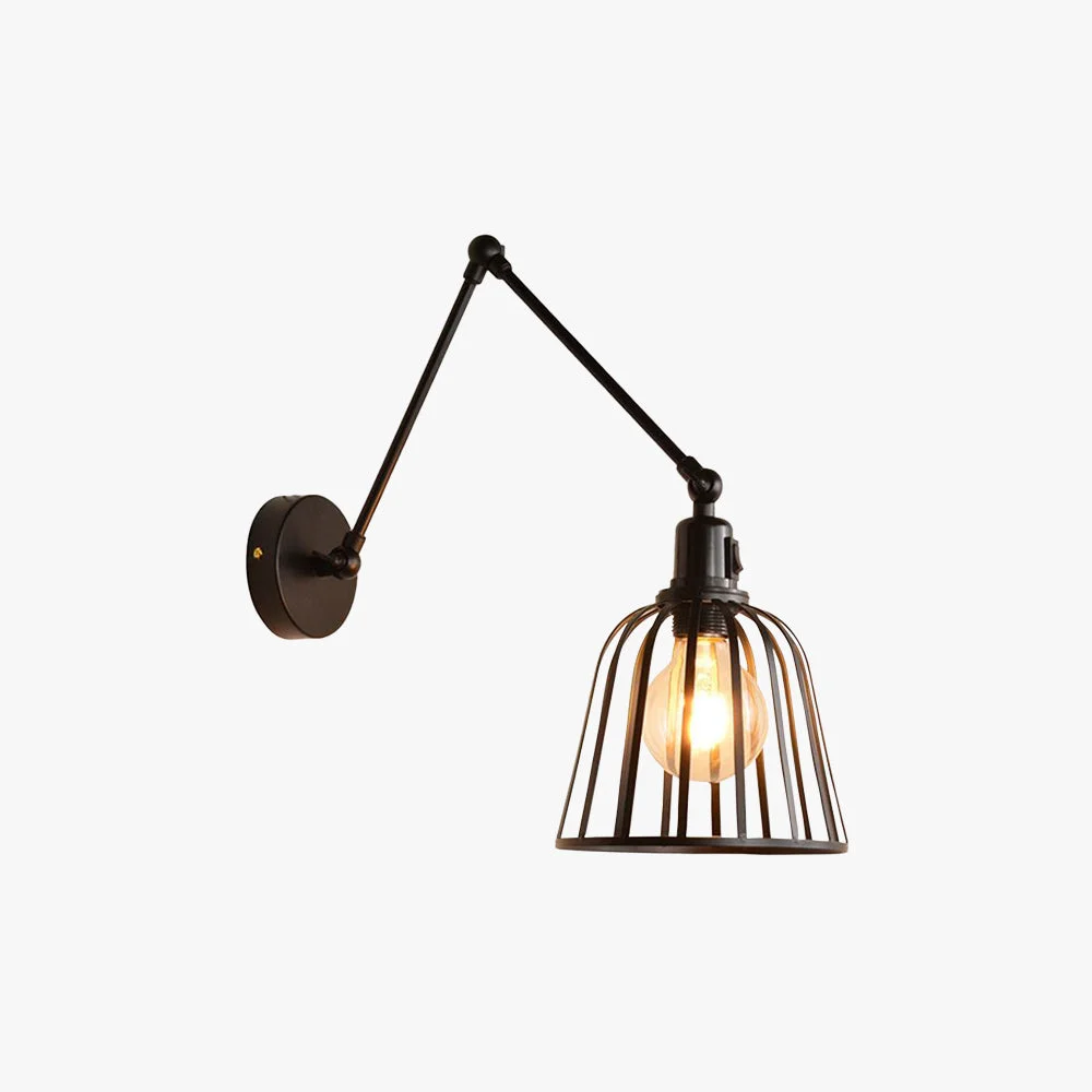 Breathable Alessio Vintage Cage Adjustable Wall Lamp Metal Black Living Room Sustainable