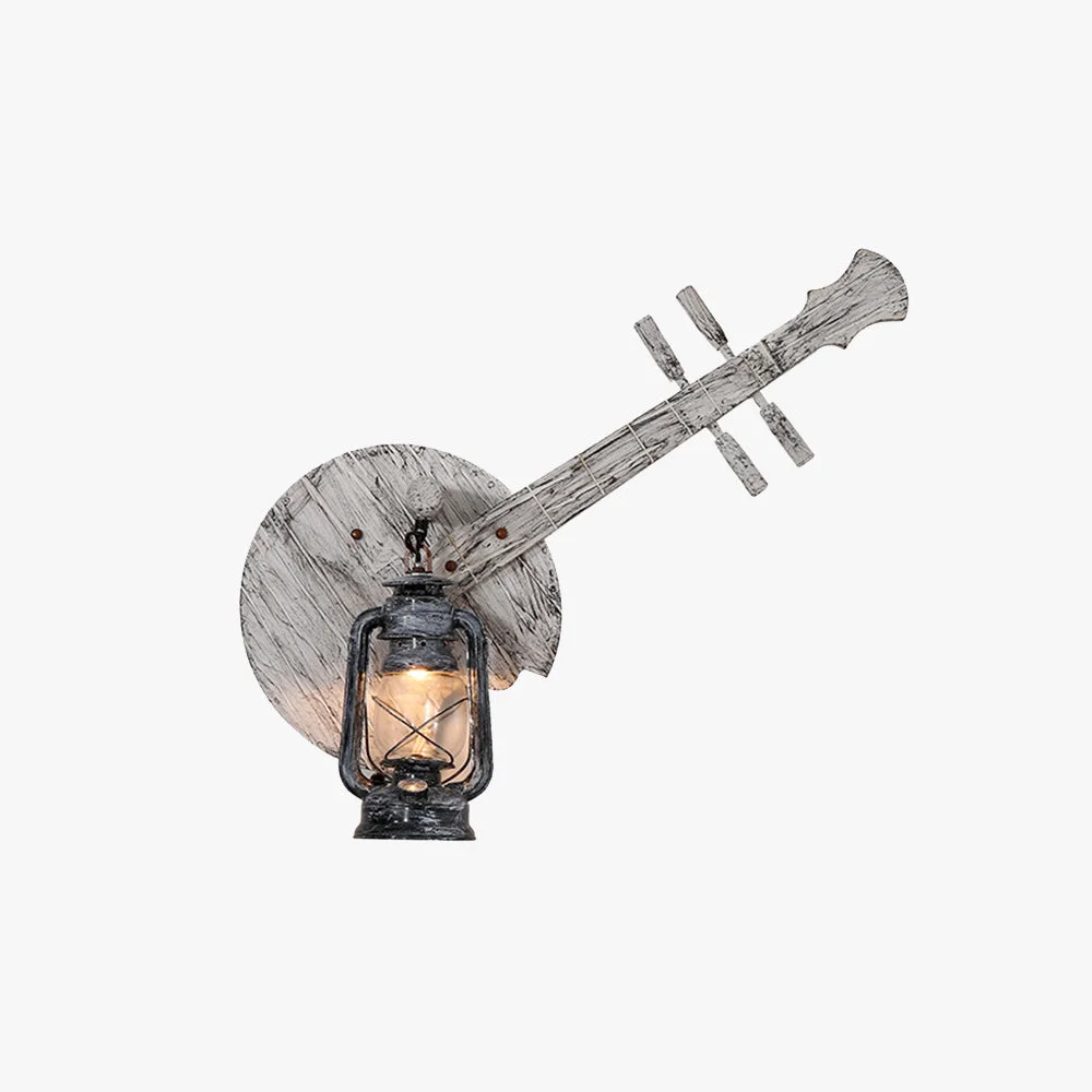 Fashionable Austin Wall Lamp Lute Vintage Lantern Wooden Gray Dining Room Crafted