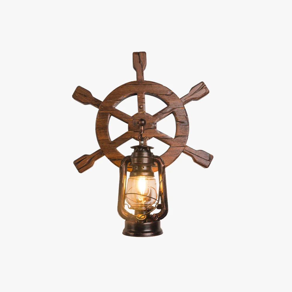 Luxury Austin Wall Lamp Retro Rudder Lantern Brown Wooden Bedroom Practical