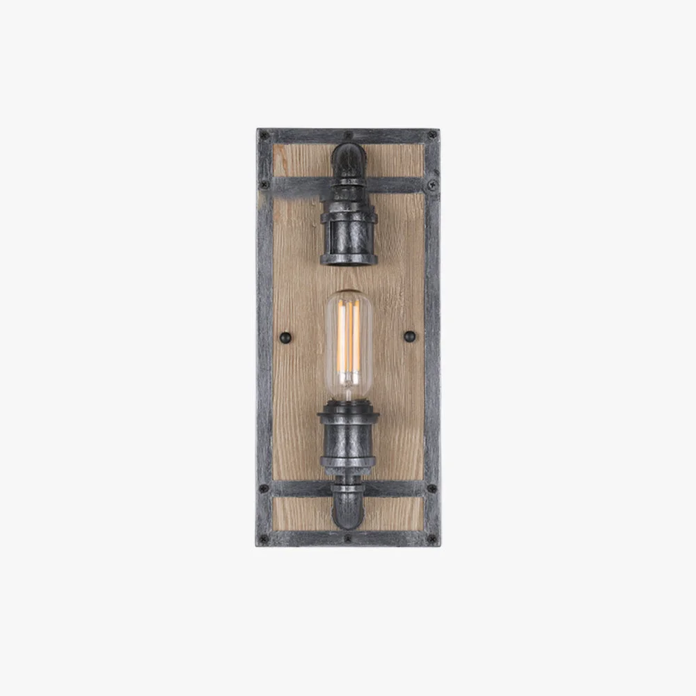 Selected Alessio Wall Lamp Industrial Vintage Square Wooden Black Metal Smooth