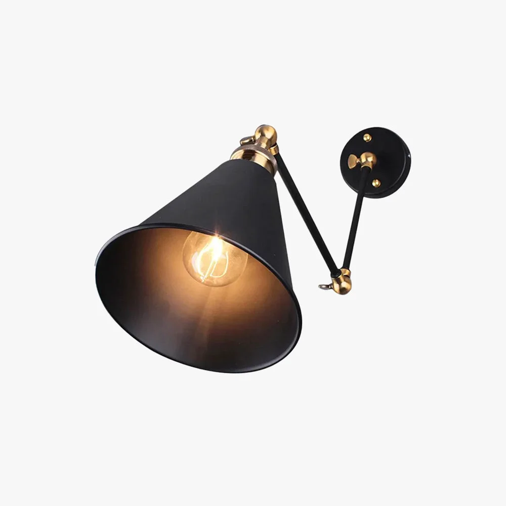 Breathable Alessio Wall Lamp Vintage Simple Conical Adjustable Black Bedroom Professional