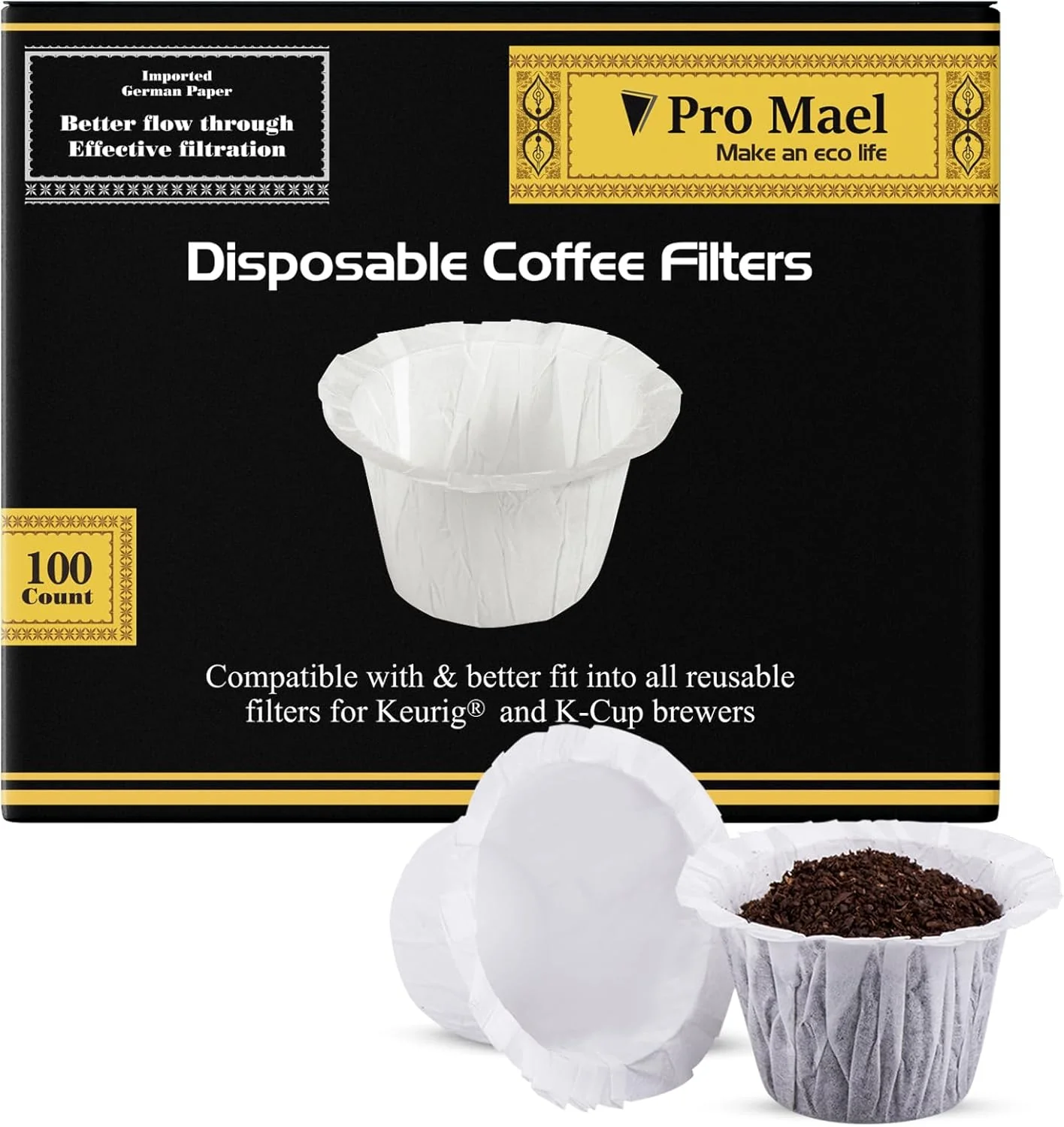 High-Performance Pro Mael Disposable K Cup Coffee Filters for Keurig Single Cup Use with Resusable K Cups White 100 Count Stylish