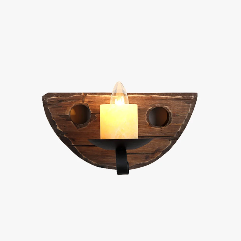 Comfortable Austin Vintage Candle Semicircle Wall Lamp Wood Metal Bedroom Solid