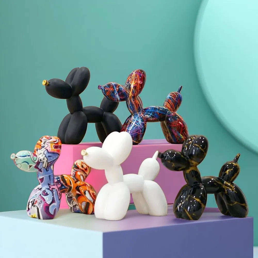 Prestigious Pact Balloon Dog Sculpture – Modern Graffiti Puppy Figurine Glossy Tabletop Shelf Decor Ornament Luxury
