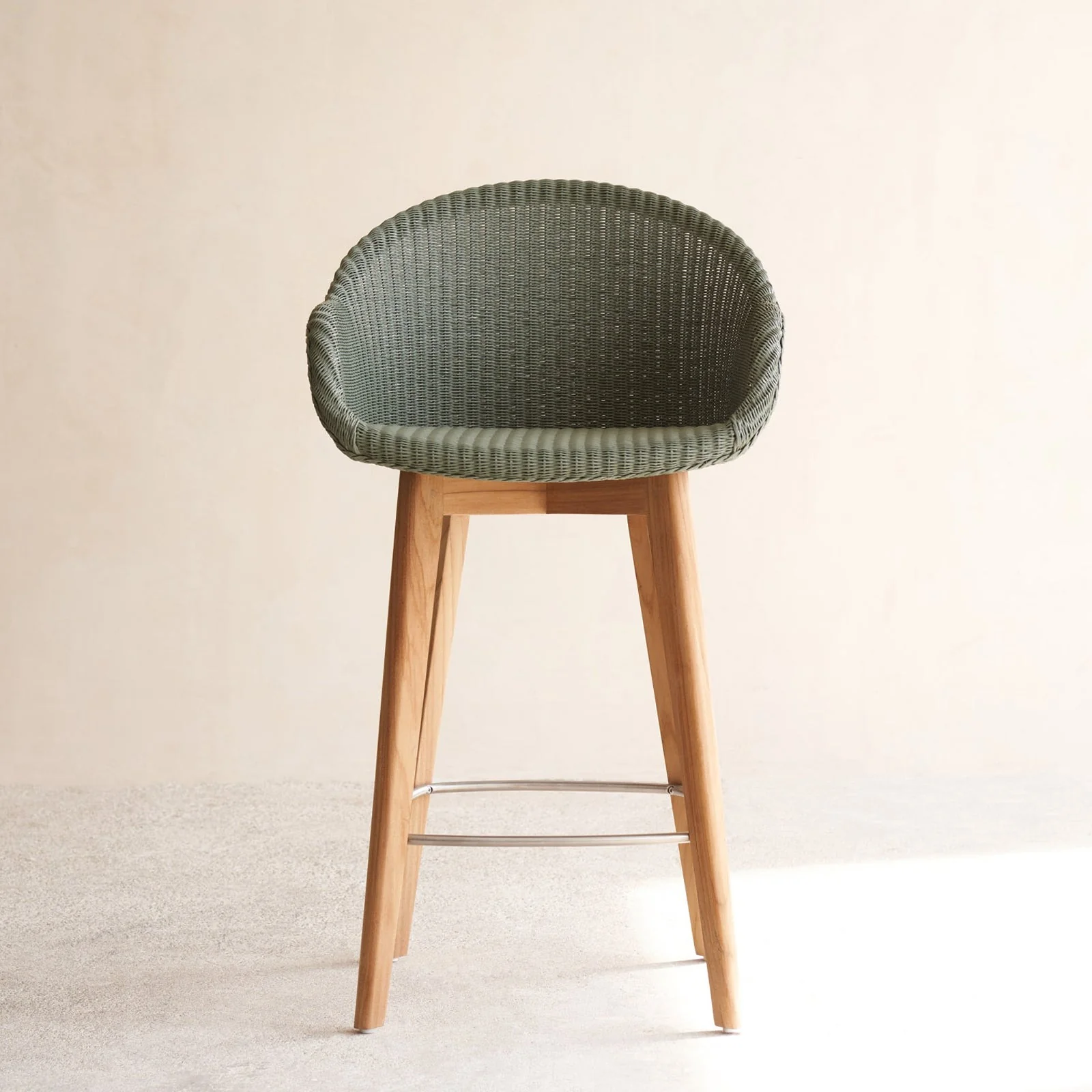 Smooth Avril Counter Stool Teak Frame – Dusty Green Excellent