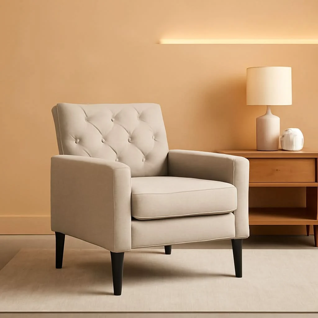 Relaxed Linen Accent Chair With Button Tufting For Living Room Original Design