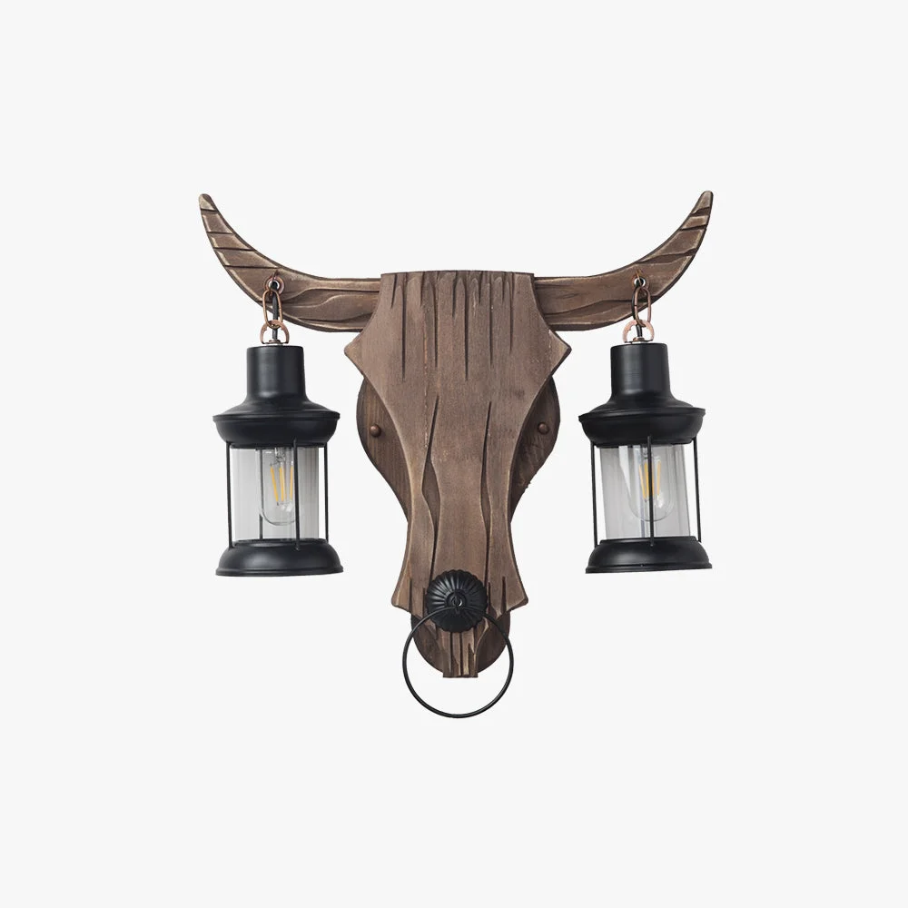 Sustainable Austin Wall Lamp Bull Shape Vintage 2 Heads Wood Metal Bedroom Safe