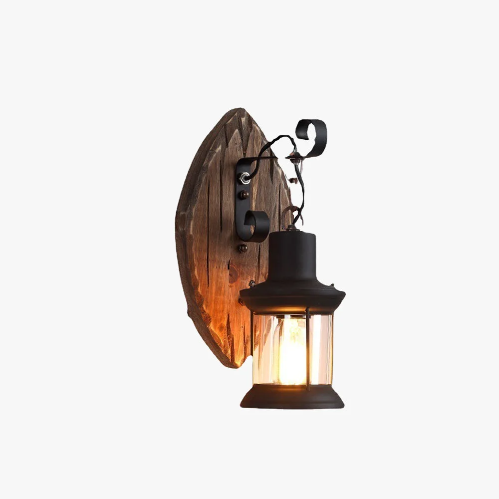 Selected Austin Wall Lamp Leaf Shape Vintage Wood Metal Bedroom Detailed