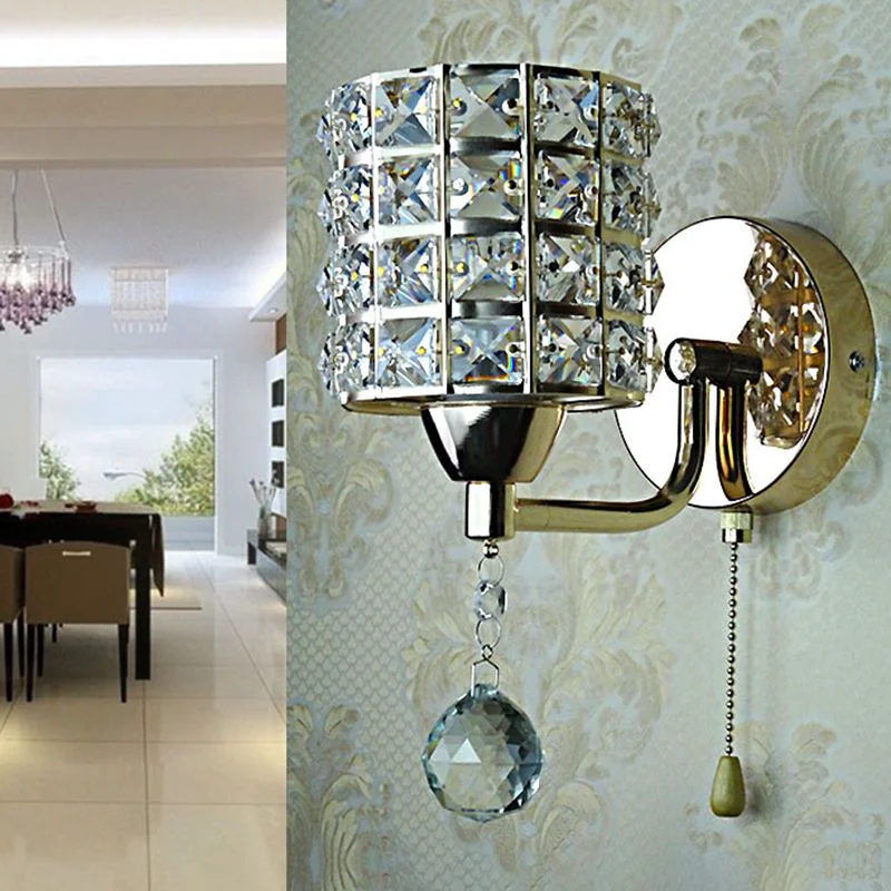 Carefully Designed Kristy Vintage Cylinder Metal Bedside Wall Lamp Gold Chrome Breathable