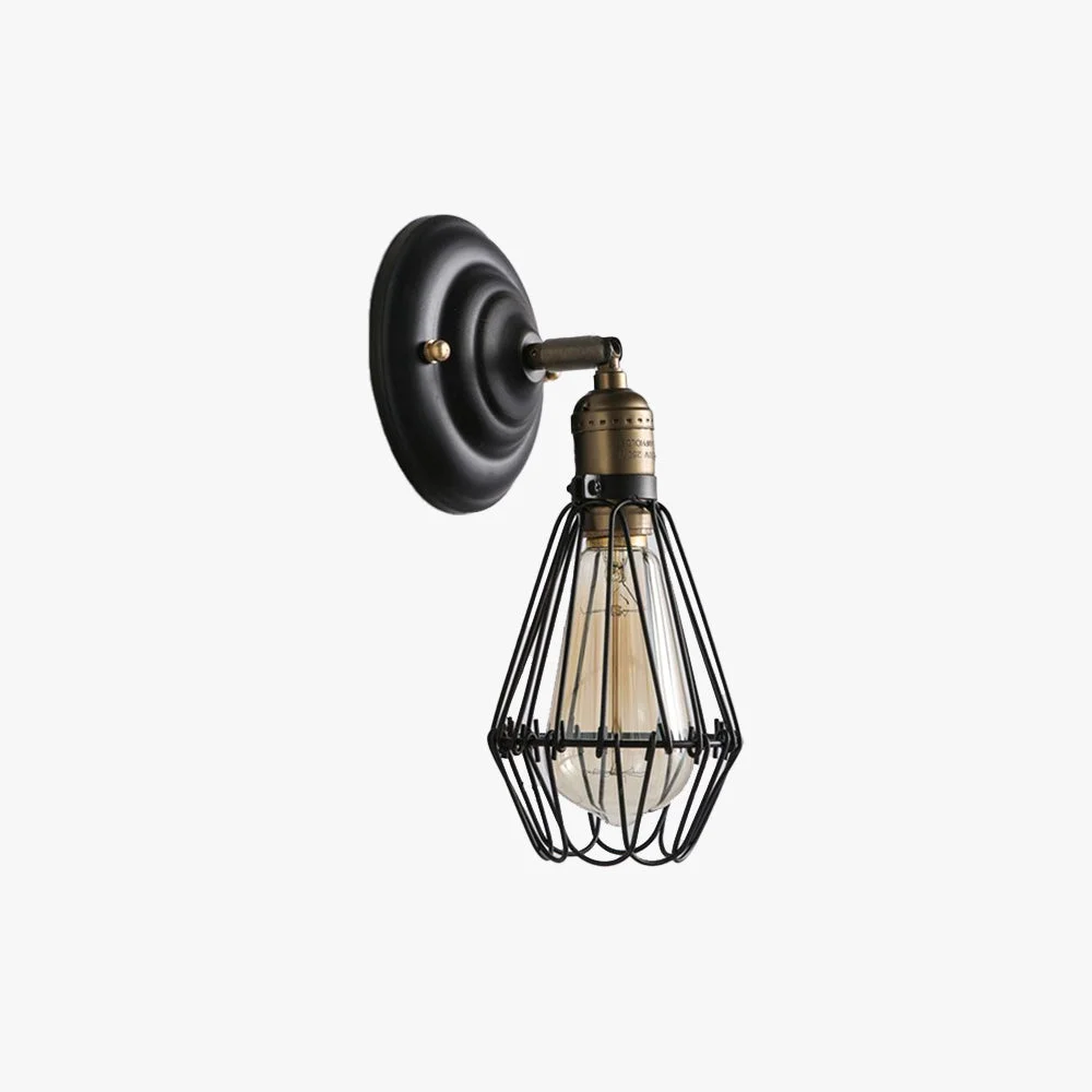 Durable Alessio Industrial Lantern Shaped Metal Wall Lamp Black Rust Effective