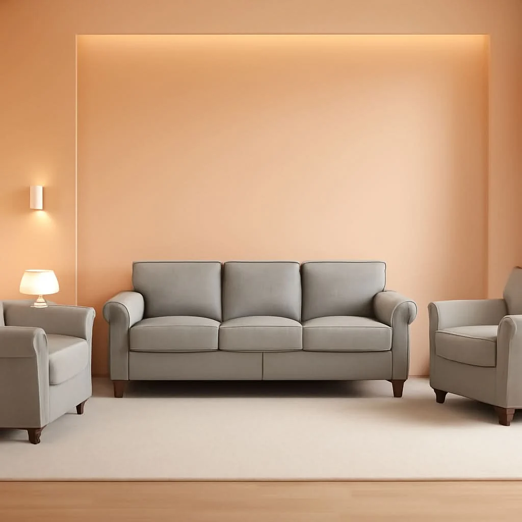 Trendy Light Grey Small Space Living Room Couch Set With Loveseat Smooth