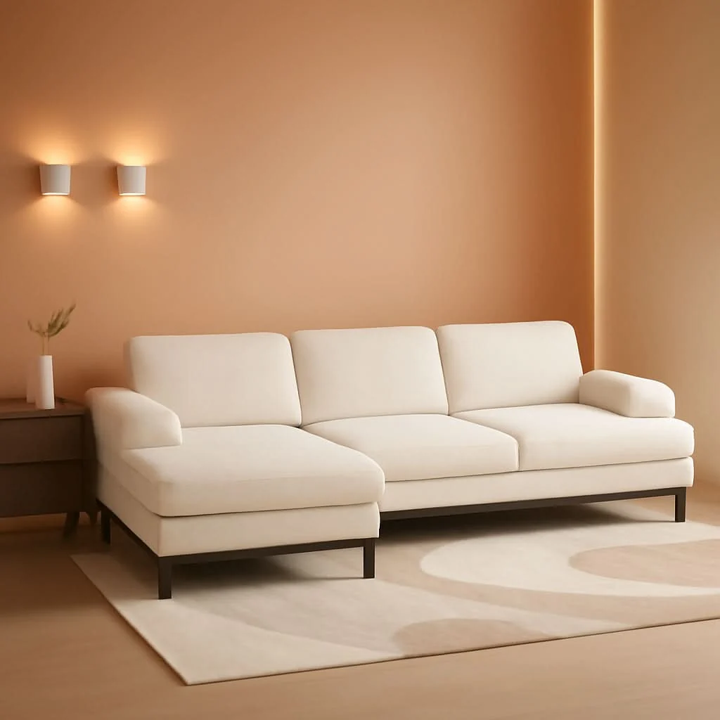 Durable Beige 111 Inch U Shape Corduroy Sectional Sofa With Chaises Modern