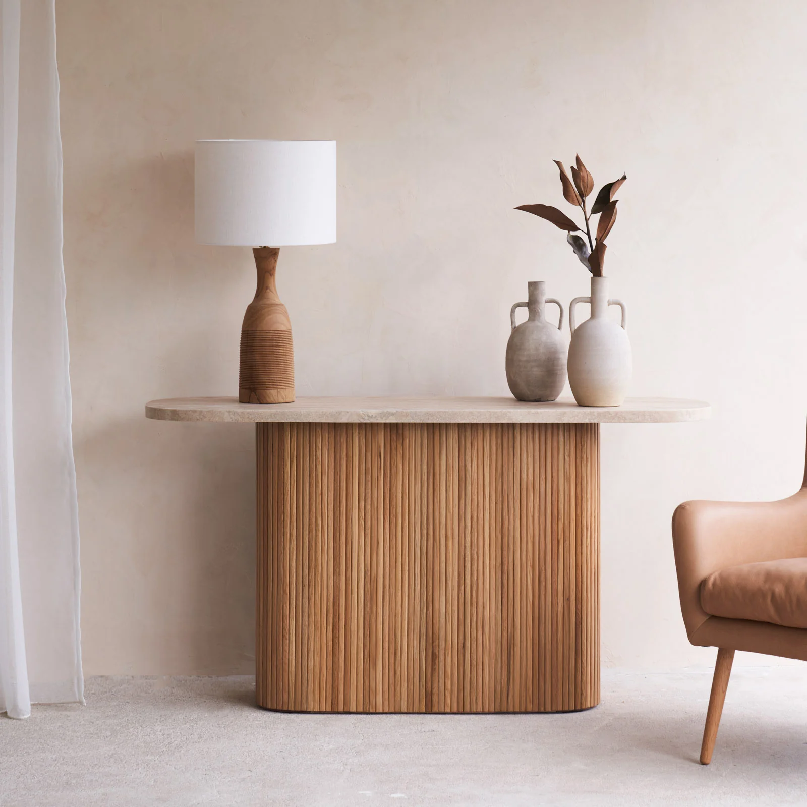 Superior Gion Console Travertine with Oak Base 140cm Durable