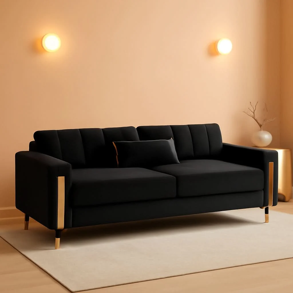 Flexible Two Piece Loveseat Sofa Set For Living Room 86 Inch Black Velvet Uphol Lightweight