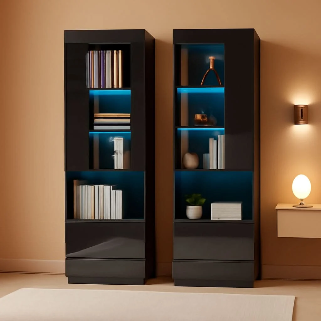 Casual Two Piece 71 Inch Tall Bookcase Storage Cabinet With Glass Doors Set O Sophisticated