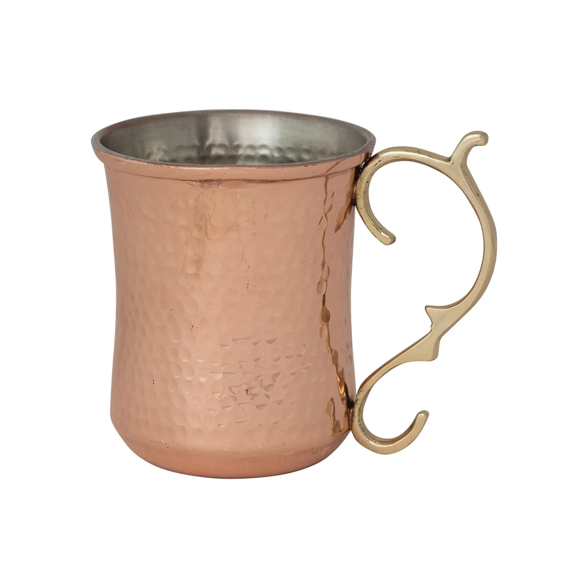 Clean Hammered Stainless Steel Mule 10-ounce Mug w Brass Handle Copper Finish Comfortable
