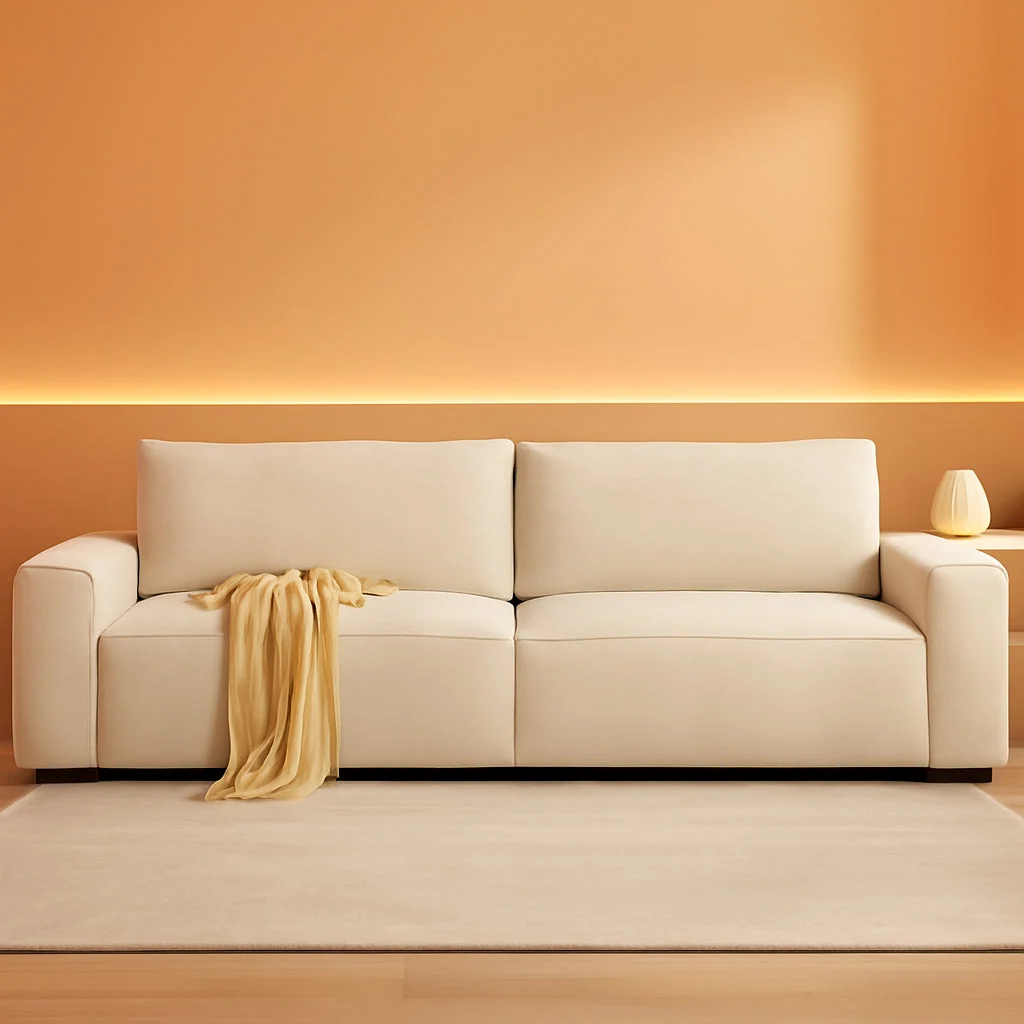 Long-Lasting Eighty FiveInch Beige Sofa Modern Living Room Furniture Original Design