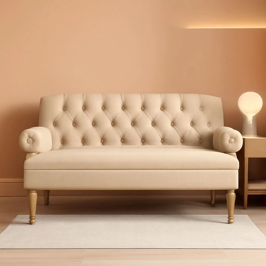 Eco-Friendly Warm Beige Tufted Loveseat Sofa Modern Living Room Reusable