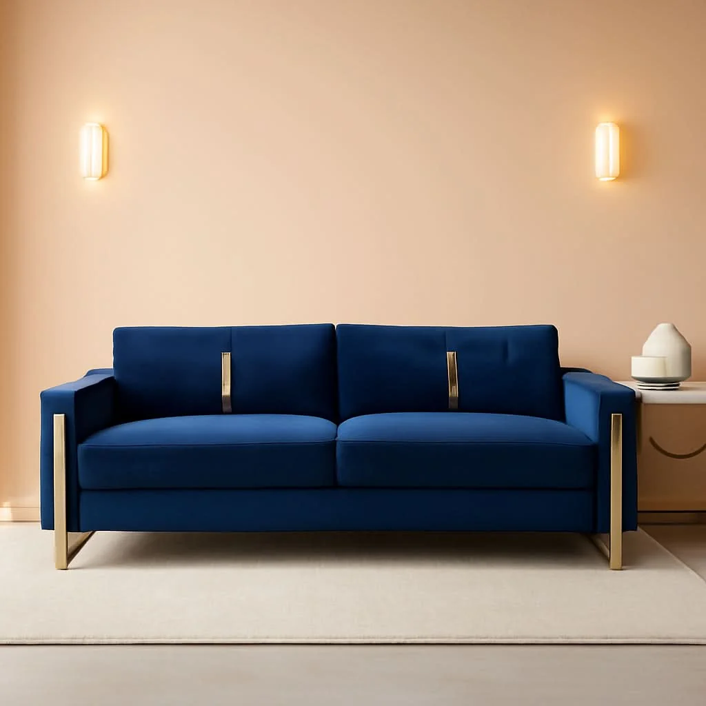 Outstanding 2 Piece Velvet Loveseat Sofa Set For Living Room 86 Inch Blue With Gol Environmentally Friendly