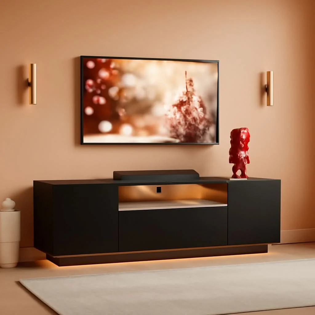 Fast Black 58-Inch TV Console For Living Room Entertainment Relaxed