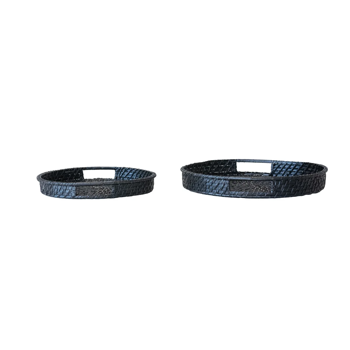 Quality Decorative Hand-Woven Bamboo Trays with Handles Black Smooth