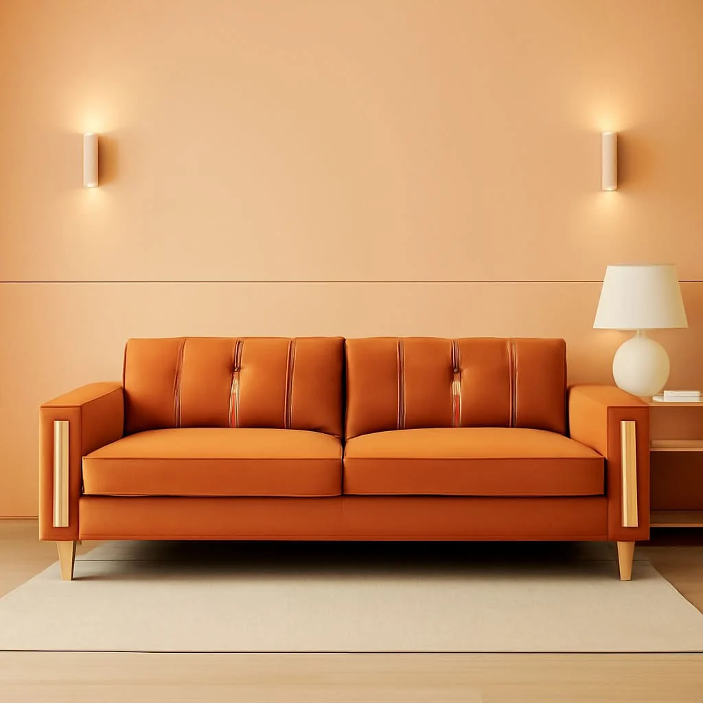 Sustainable 2 Piece Orange Velvet Loveseat Couch Set With Gold Metal Legs 86 Inch Effective