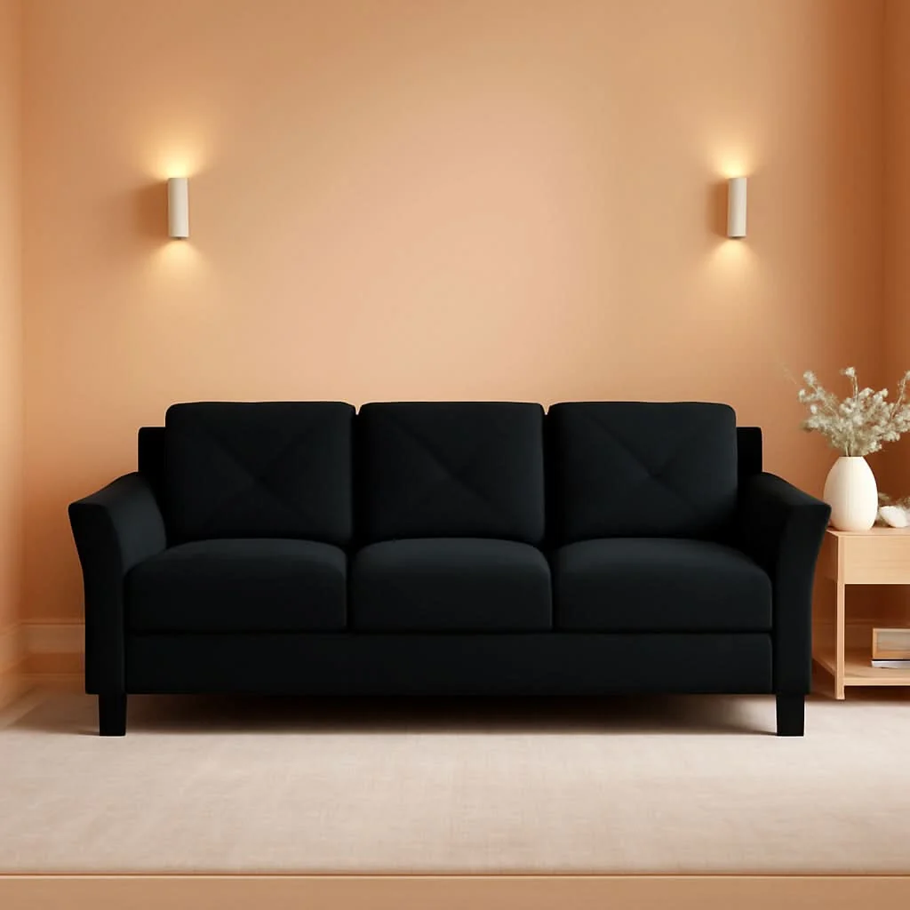 World-Class Grayson Sofa Black Button Tufted Rolled Arm Living Room Certified