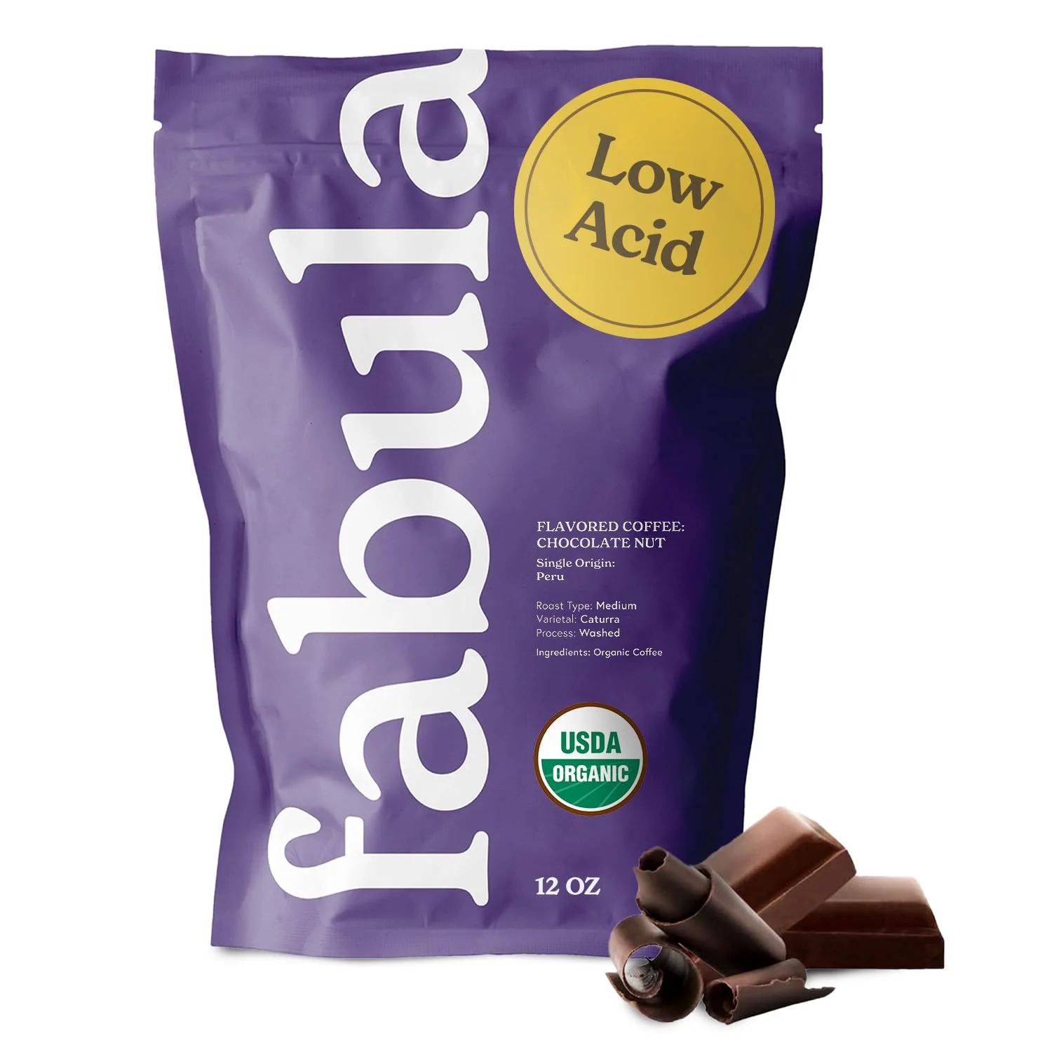 Versatile Fabula Chocolate Nut Flavored Organic Coffee Freshly Ground – Organic – Low Acid – Single Origin – Non-GMO – Mold – 12 Ounces Artisan