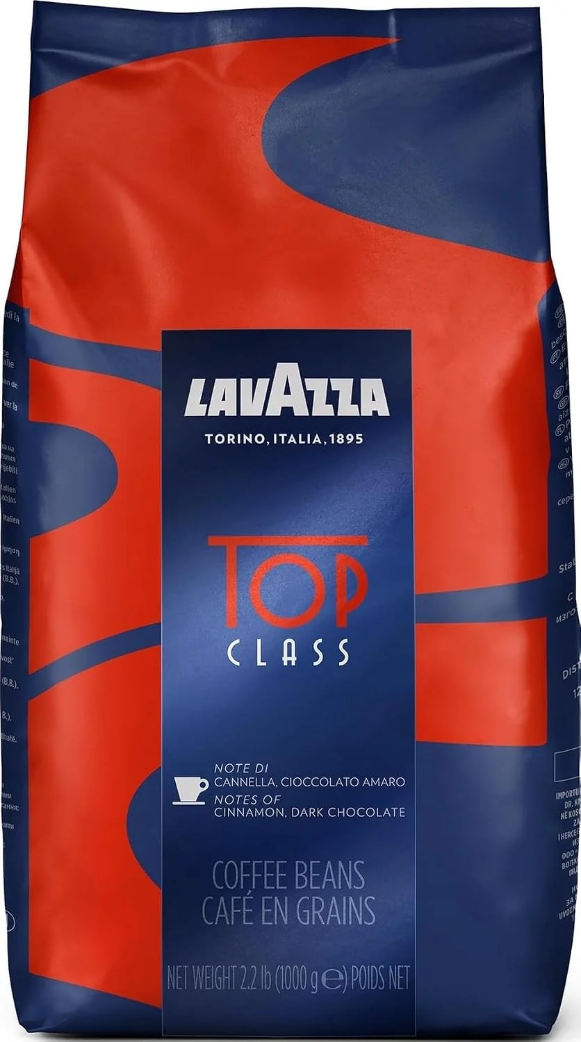 Certified Lavazza Top Class Whole Bean Coffee Blend Medium Espresso Roast Bag 2.2 Pound 1 Count Italian Blended and Roasted in Italy Full Bodied with Smooth and Balanced Flavor Next-Generation