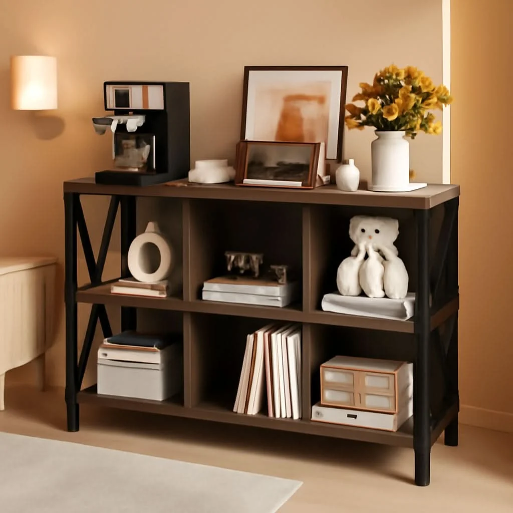 Durable 6 Cube Storage Organizer Bookcase Walnut Brown Living Room Easy-to-Use