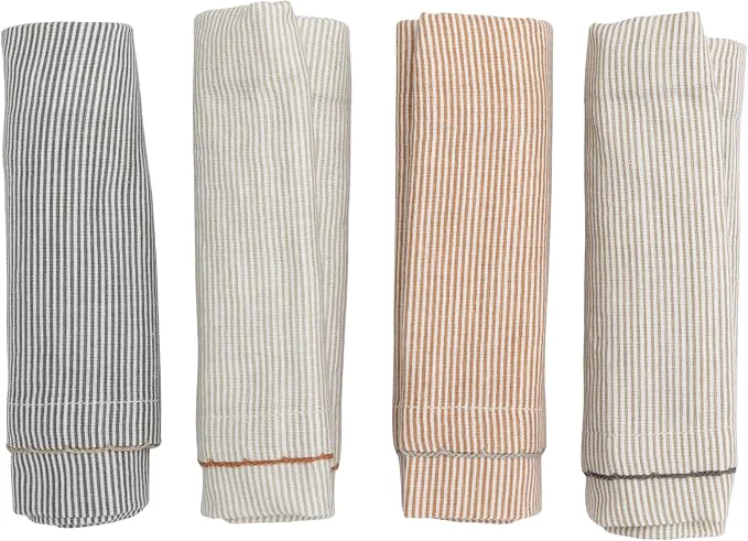 Stylish Cotton Printed Napkins w Stitched Edge Set of 4 Tied w Jute in Kraft Box User-Friendly