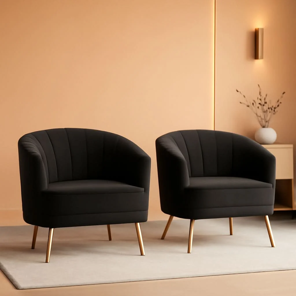 Official Modern Black Velvet Accent Chair With Gold Legs Living Room Premium Material