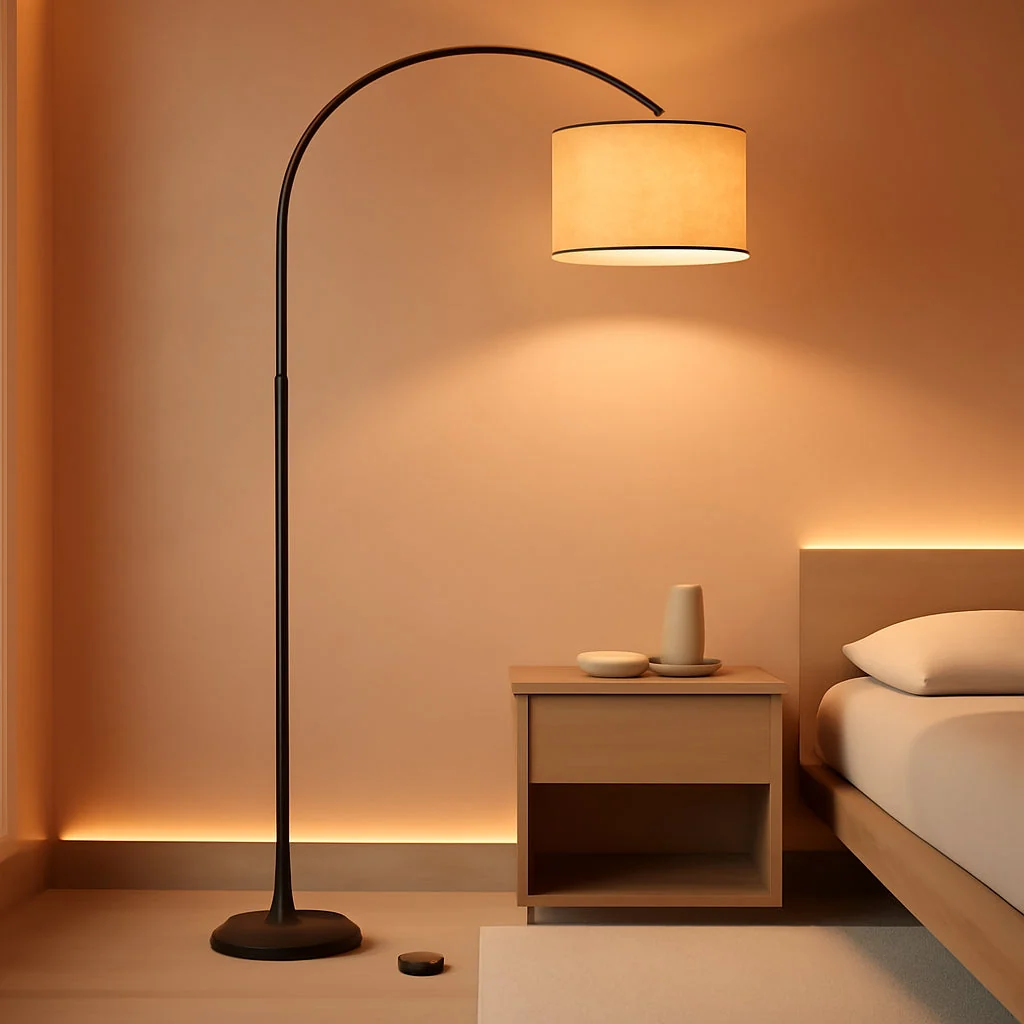 High-Grade Matte Black Arc Floor Lamp With Adjustable Shade Living Room Powerful