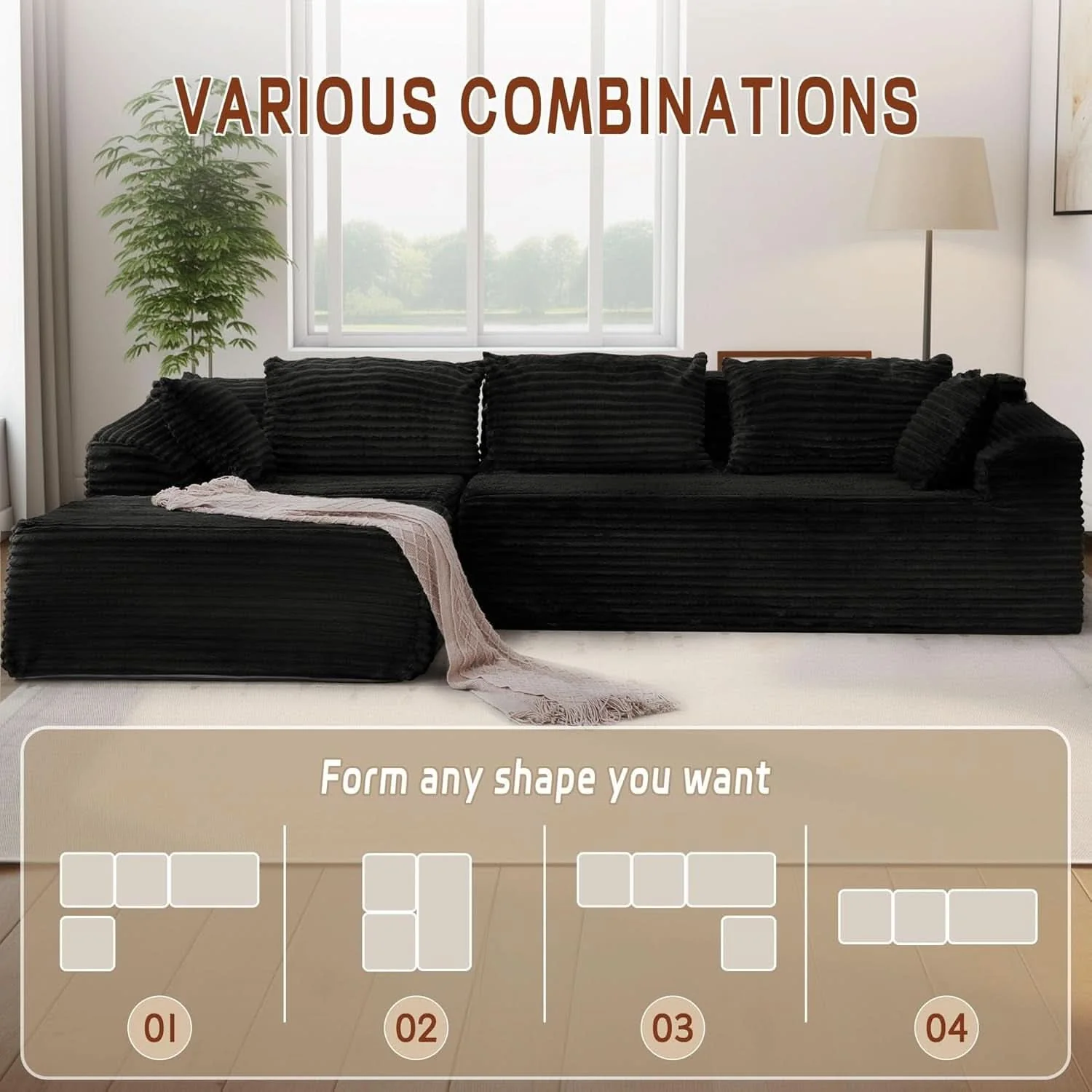 Enhanced 108 Inch L Shape Modular Sectional Sofa Corduroy Fabric For Living Roo Selected