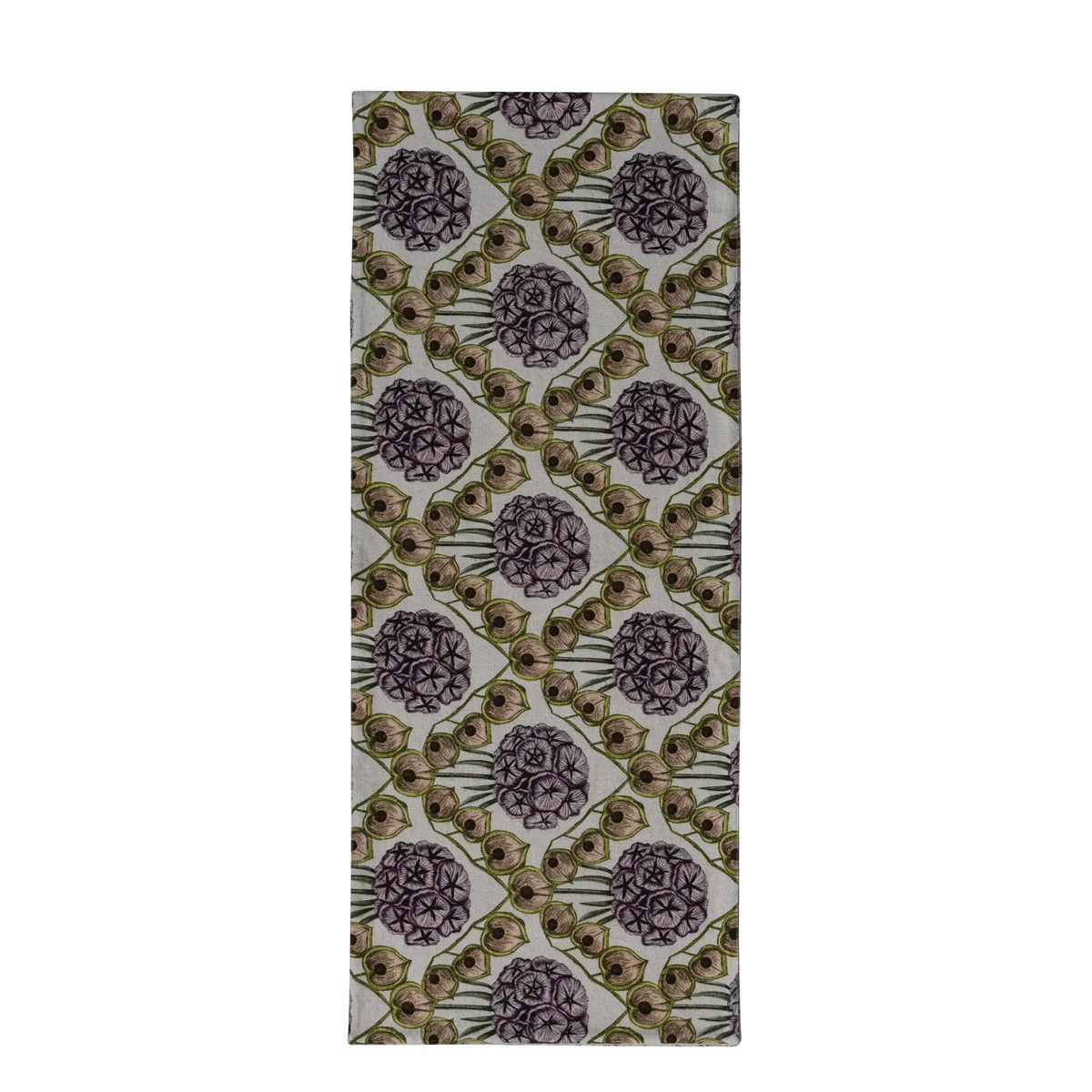 World-Class Cotton Linen Two-Sided Table Runner with Botanical Pattern Natural