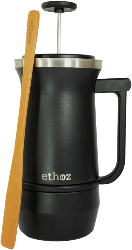 Elegant Ethoz by Planetary Design Uptowner French Press 32oz Stainless Steel US Patented Bru-Stop amp Removable Bottom Double-Wall Insulated for Smooth Balanced Coffee – No Grit No Bitterness Flexible