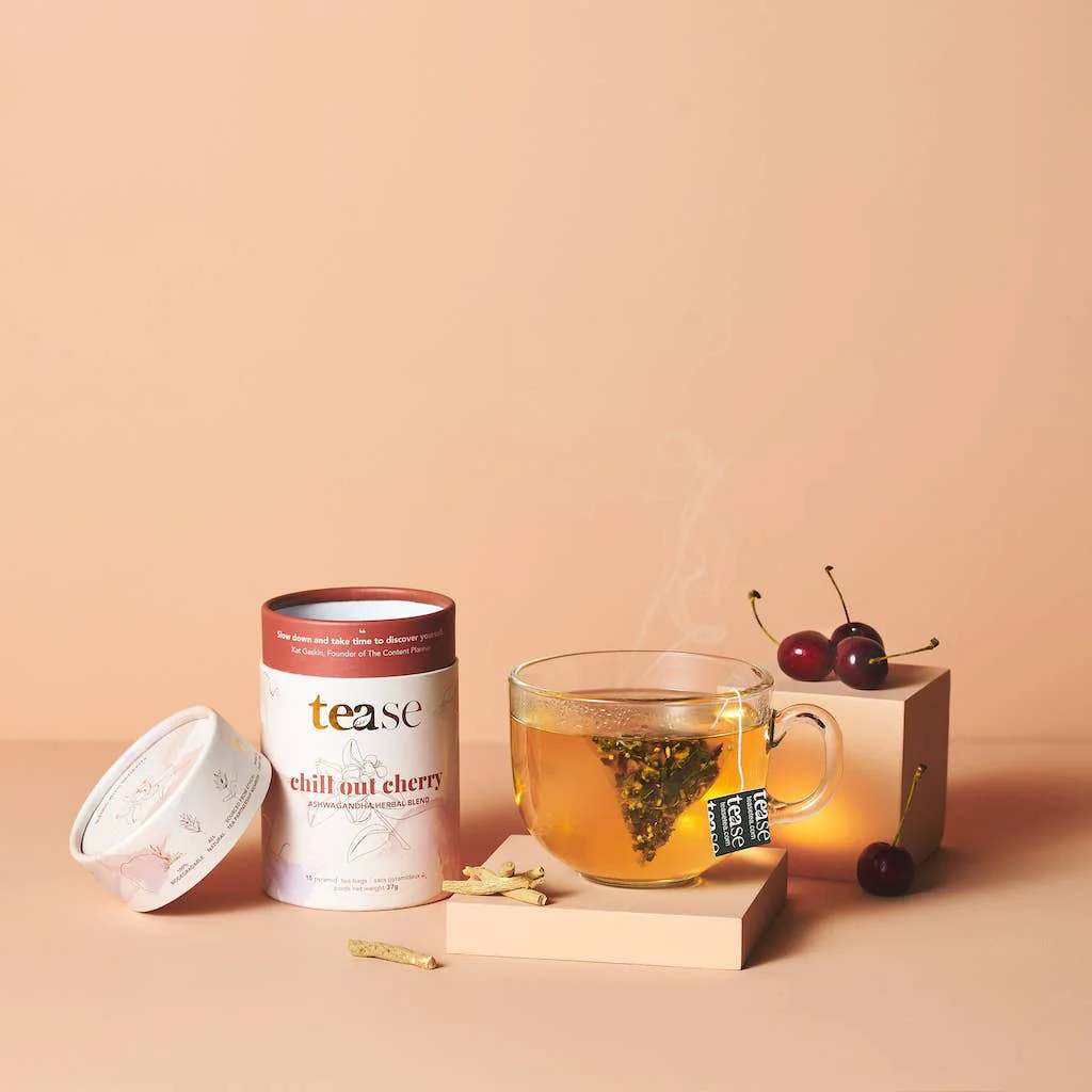 Secure Chill Out Cherry Ashwagandha Mushroom Adaptogen Tea Blend Breathable