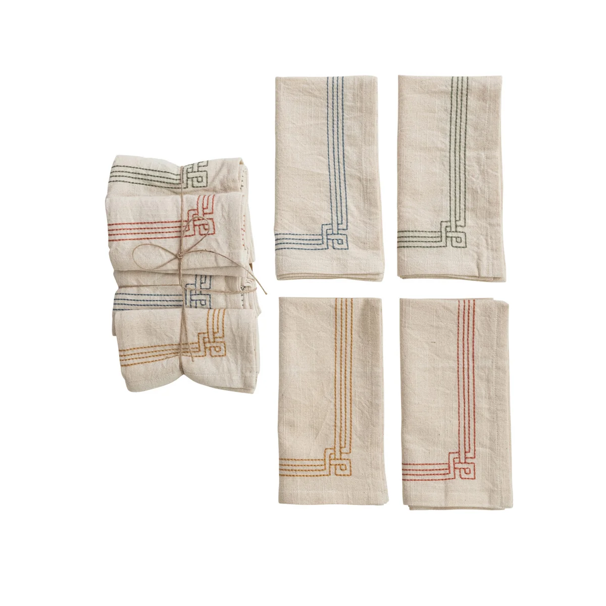 Stylish Cotton Napkins w Embroidery Set of 4 Tied w Jute Elite