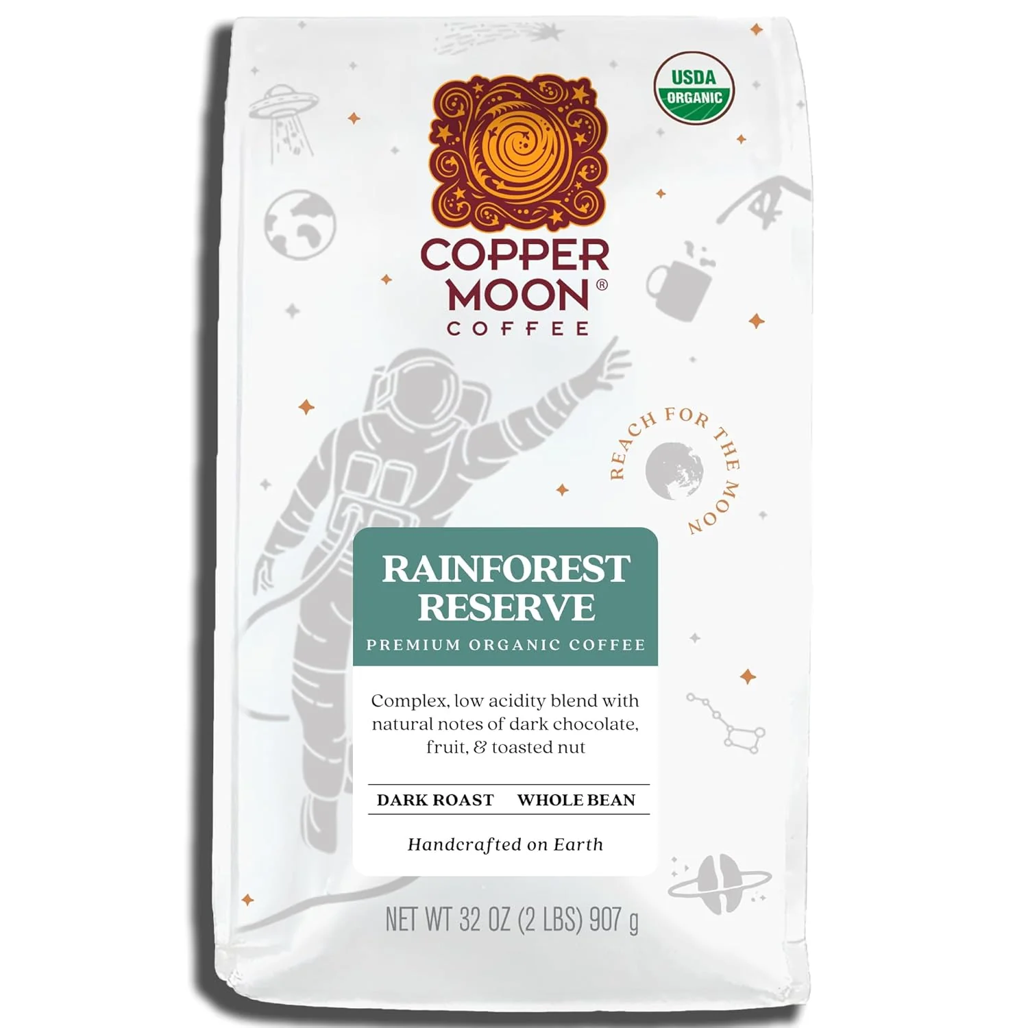 Copper Moon Dark Roast Whole Bean Coffee Rainforest Reserve Organic Blend 2 Lb Authentic