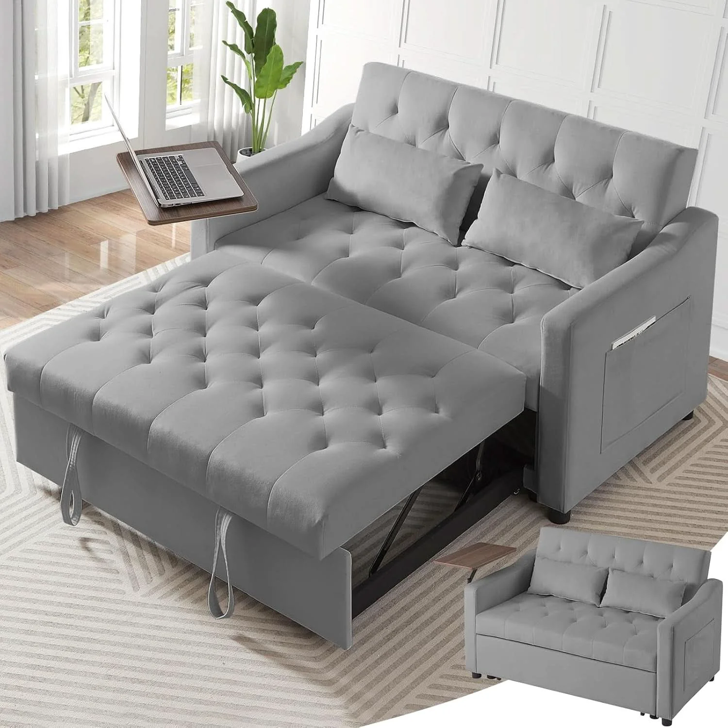 Fine Grey Adjustable Backrest Convertible Sleeper Sofa Bed Carefully Designed