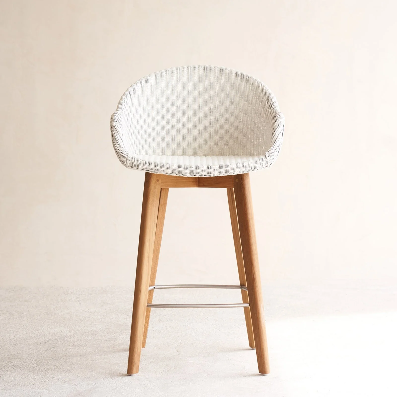 Minimalist Avril Counter Stool Teak Frame – Pure White Proven