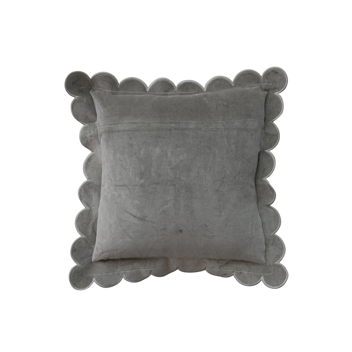 Soft Square Cotton Velvet 18-inch Pillow with Scalloped Flange Stitched Edge Green Premium