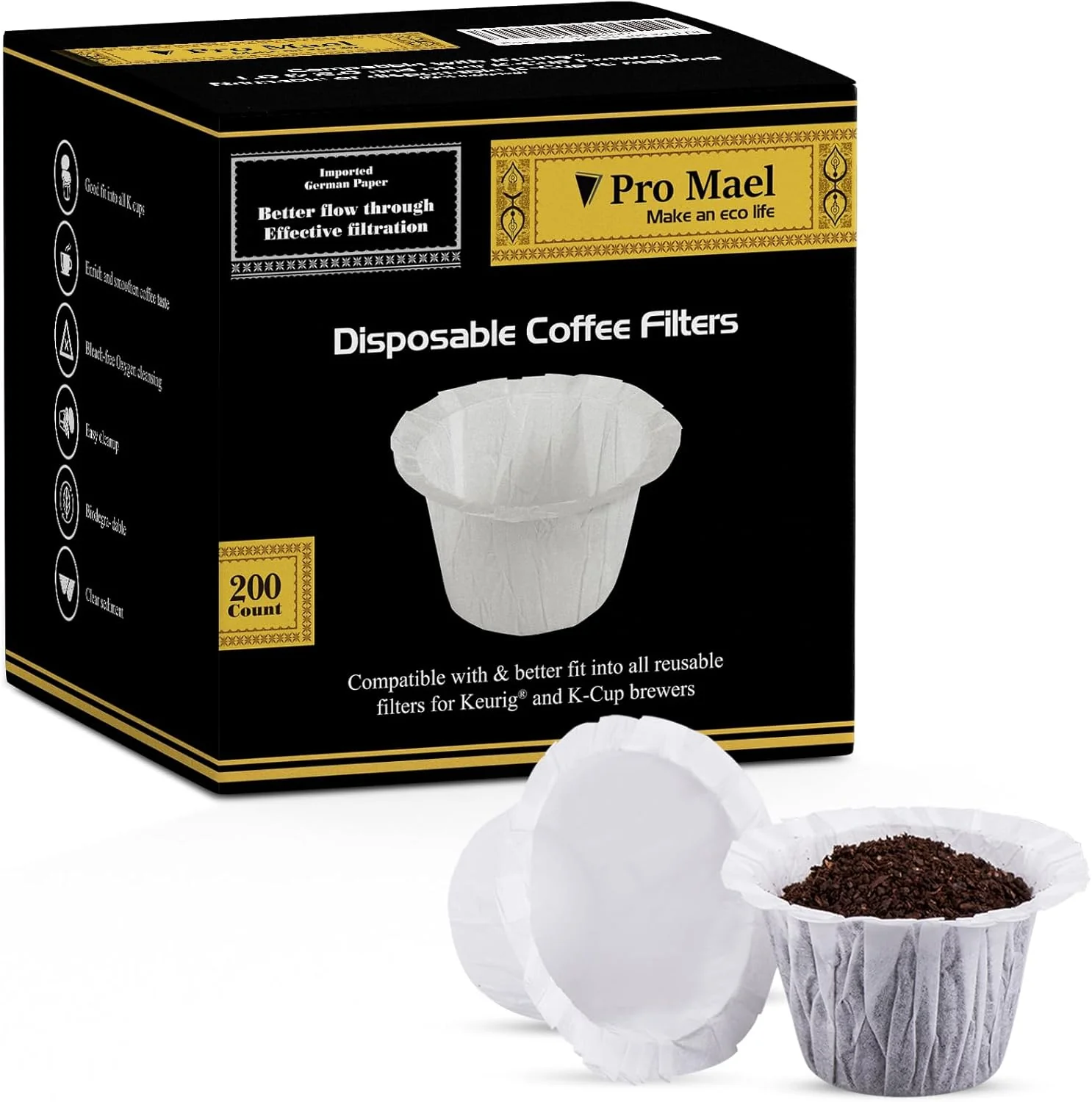 Dependable Pro Mael Disposable K Cup Filters Coffee Filter Paper for Keurig Brewers Single Serve 1.0 and 2.0 Use with Reusable K Cup Pods 200 Count White Green