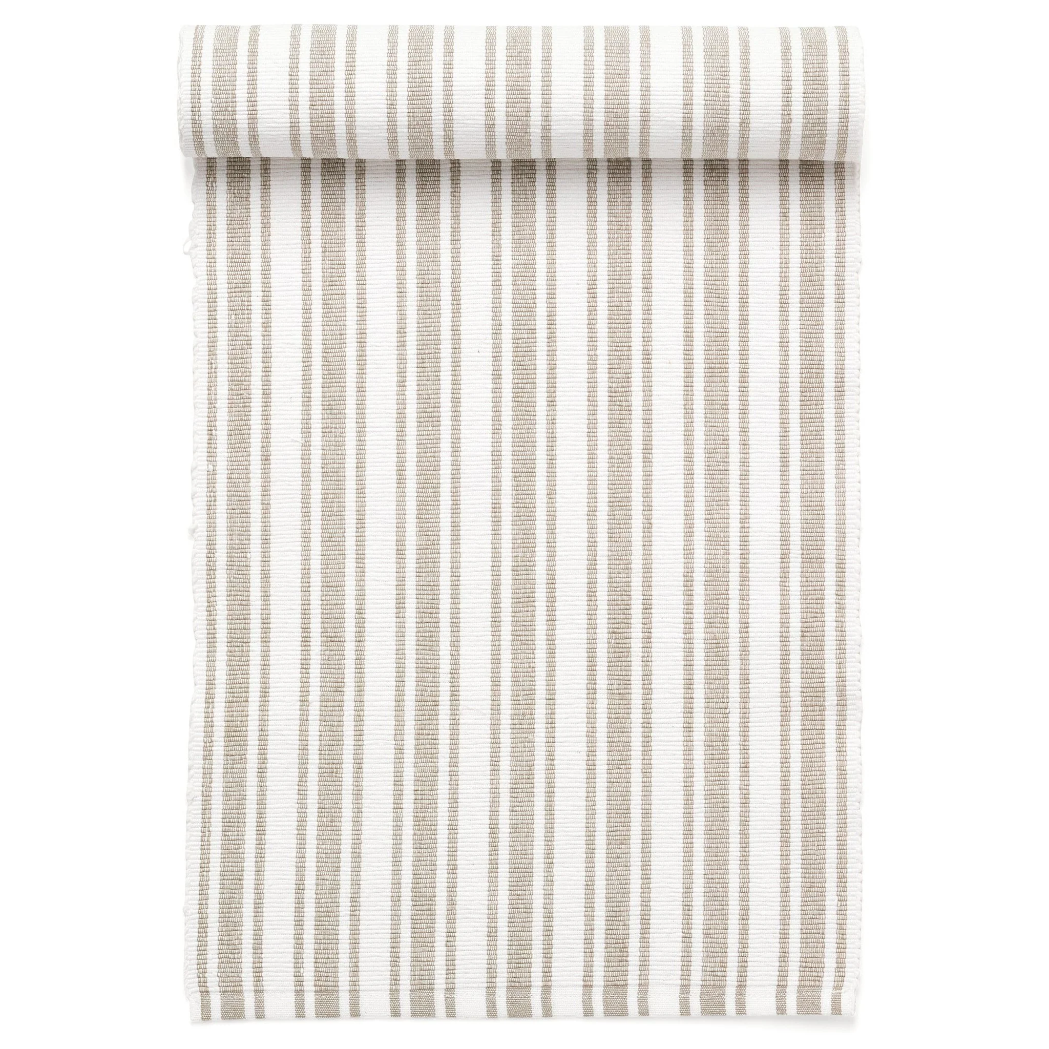 Elegant Ribbed Table Runner Cott Striped Taupe- White Quality